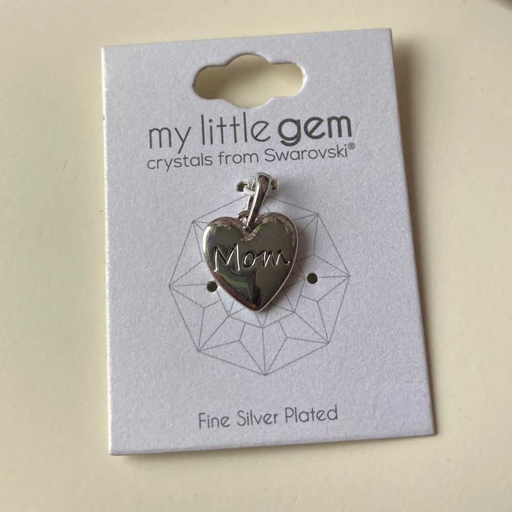 Swarovski silver plated “Mom” charm
